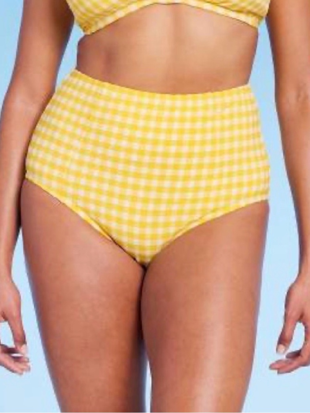 5/$25 Kona Sol Gingham High-Waist Bikini Bottoms